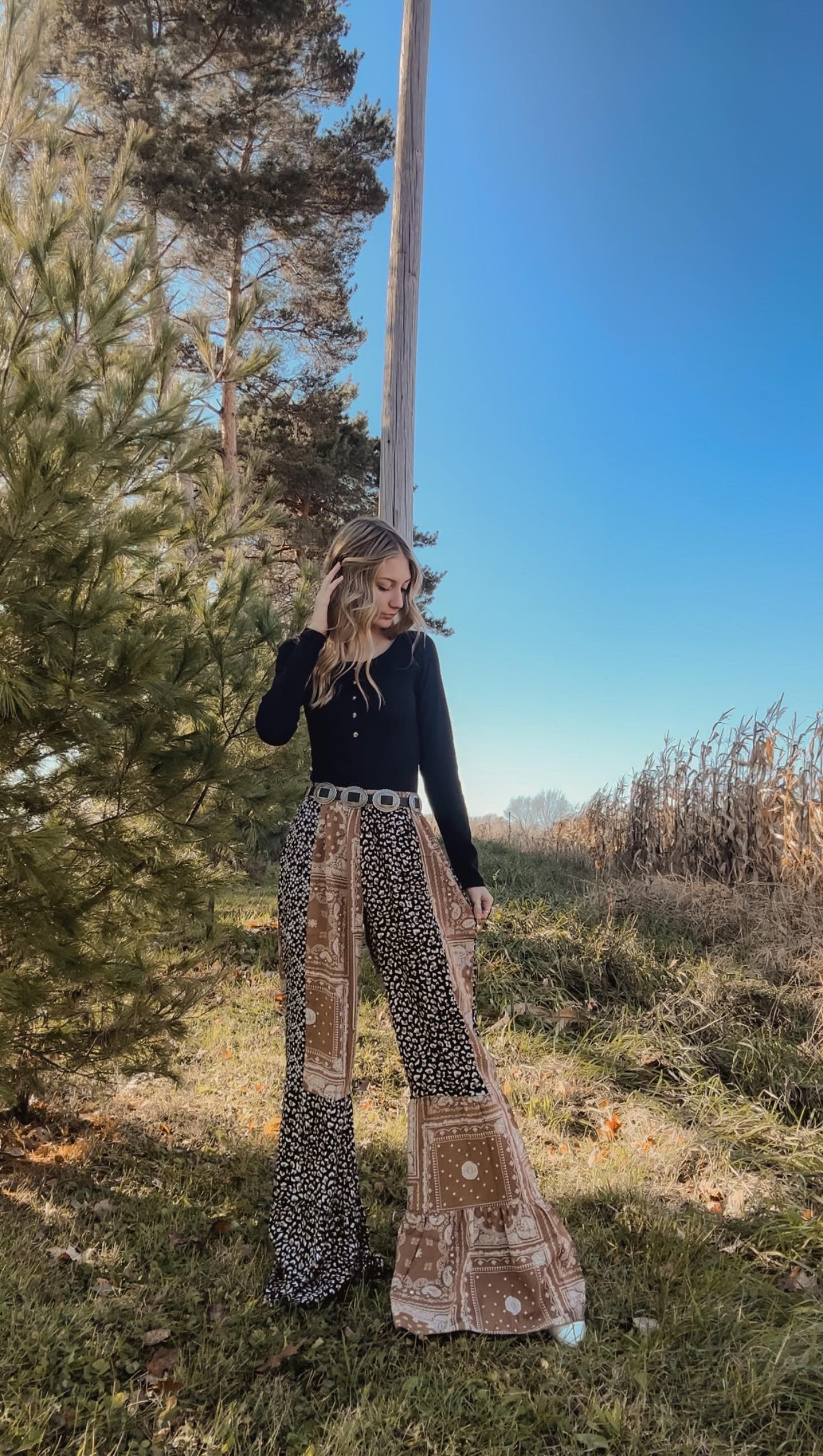 Tan Paisley Multi Patchwork Ruffle Pants