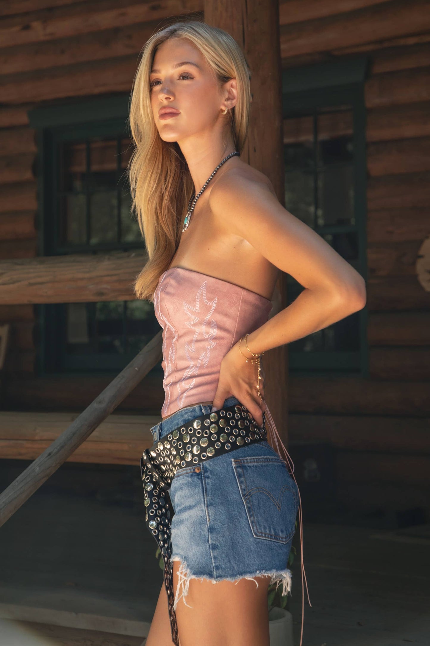 Embroidered Western Corset Top: Blush