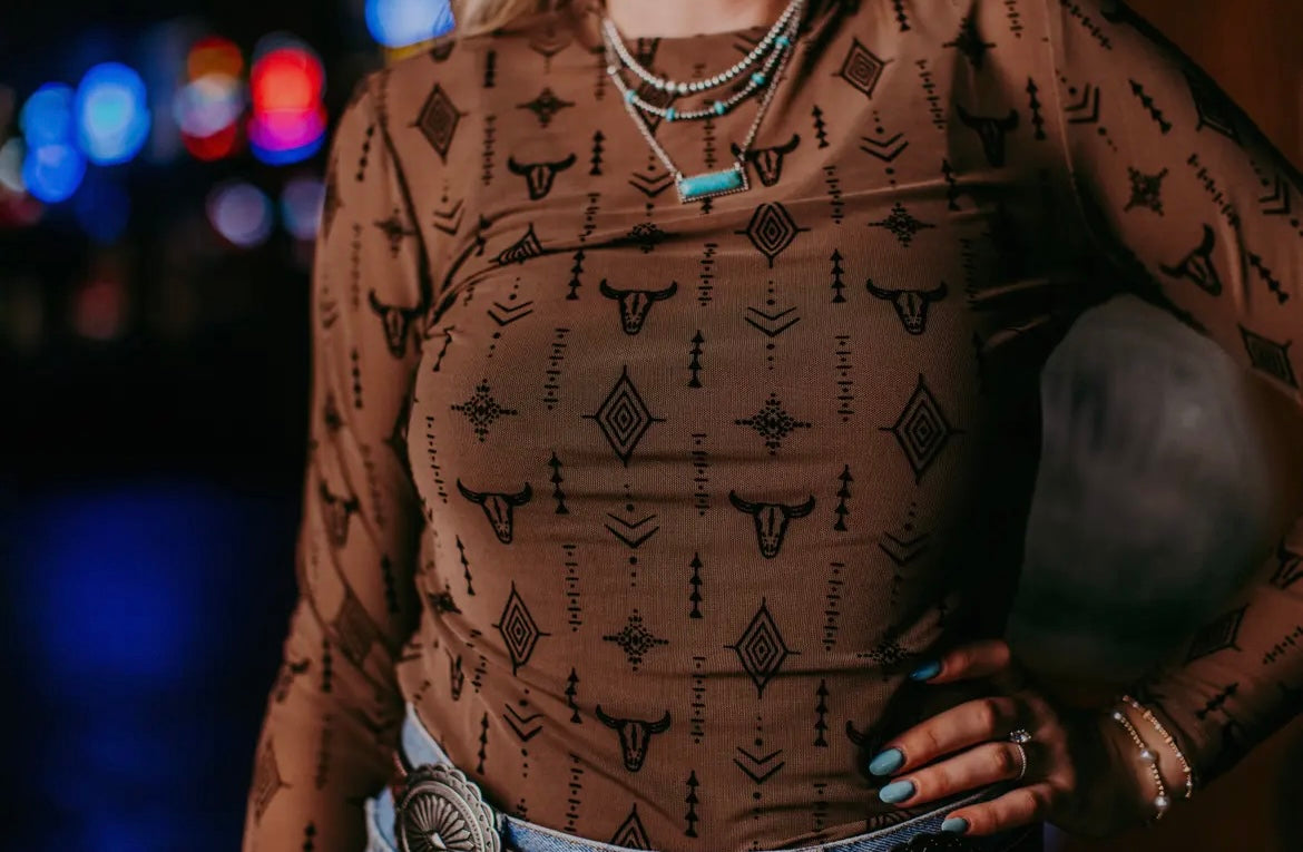 Cow Head Aztec Mesh Top