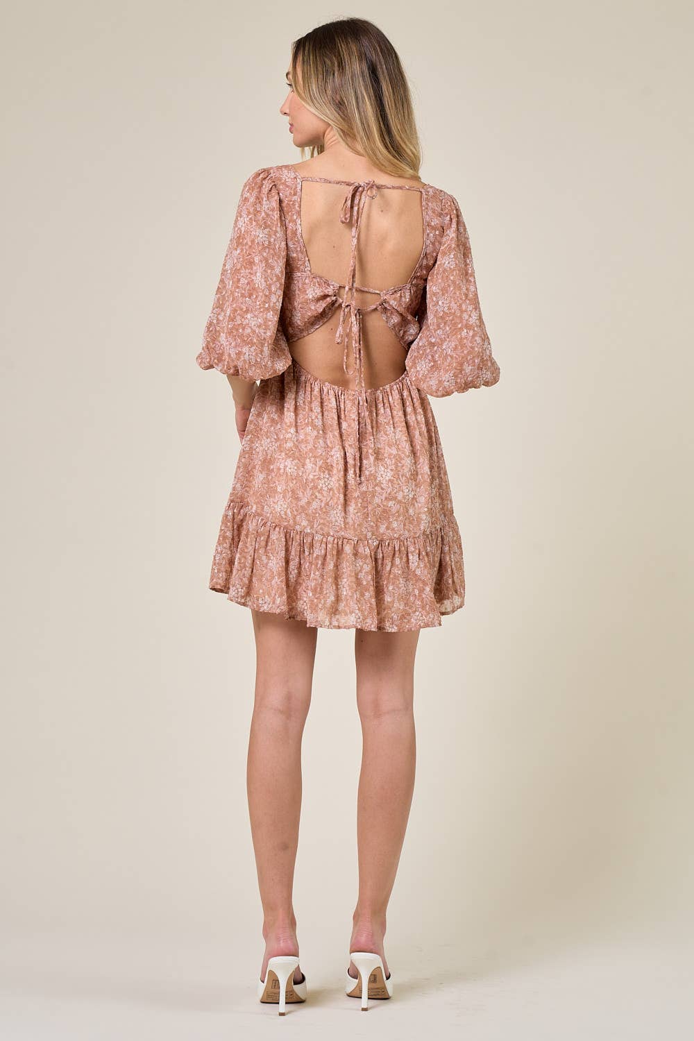 SQUARE NECK FLORAL RUFFLED DRESS