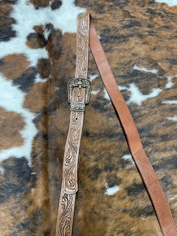 Tooled Leather Western Cowhide Crossbody With Buckle