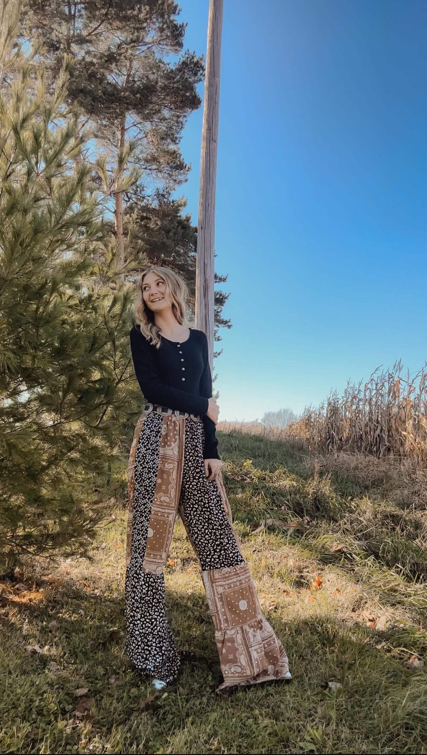 Tan Paisley Multi Patchwork Ruffle Pants