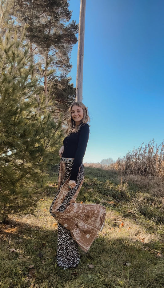 Tan Paisley Multi Patchwork Ruffle Pants