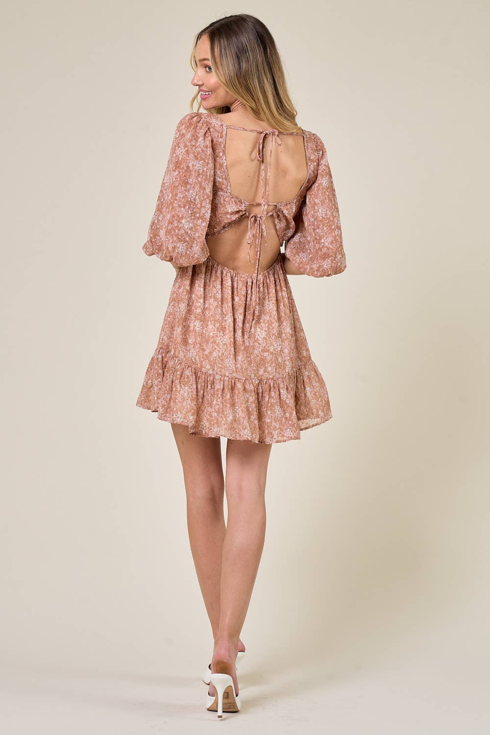 SQUARE NECK FLORAL RUFFLED DRESS