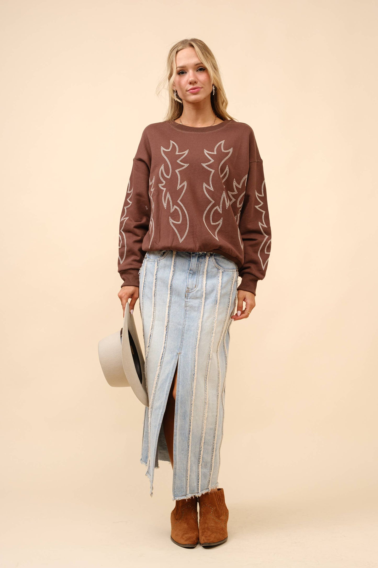 Western Boots Stitch Sweatshirt