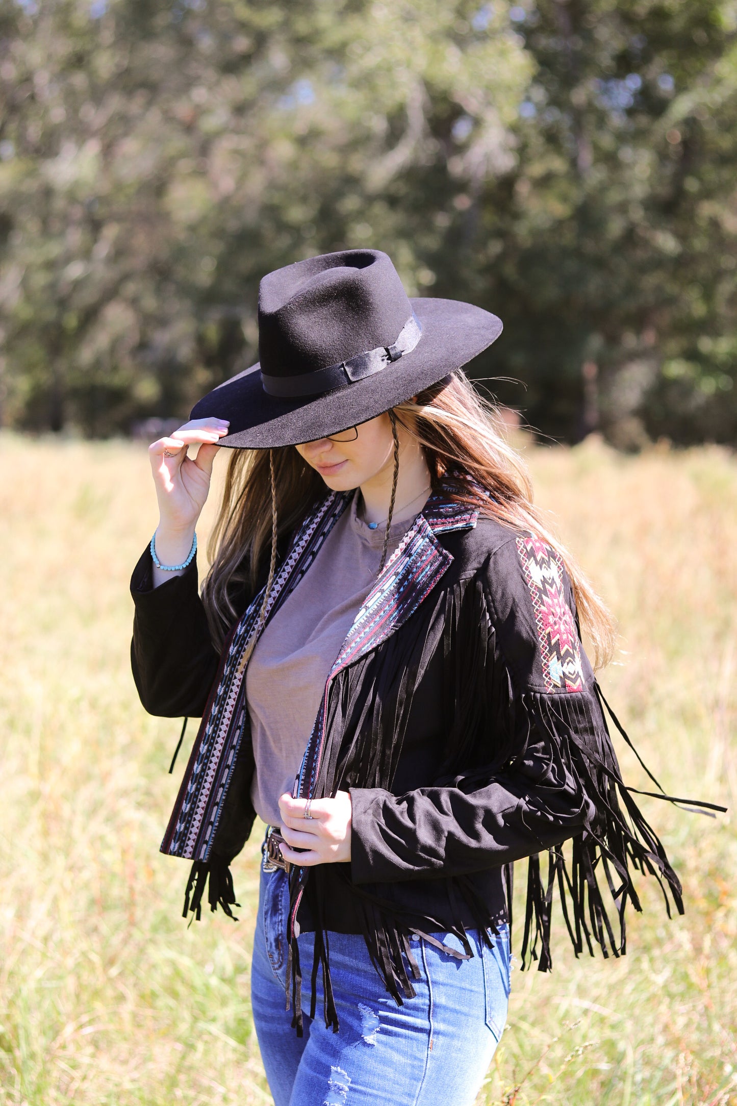 Embroidered Suede Fringe Jacket