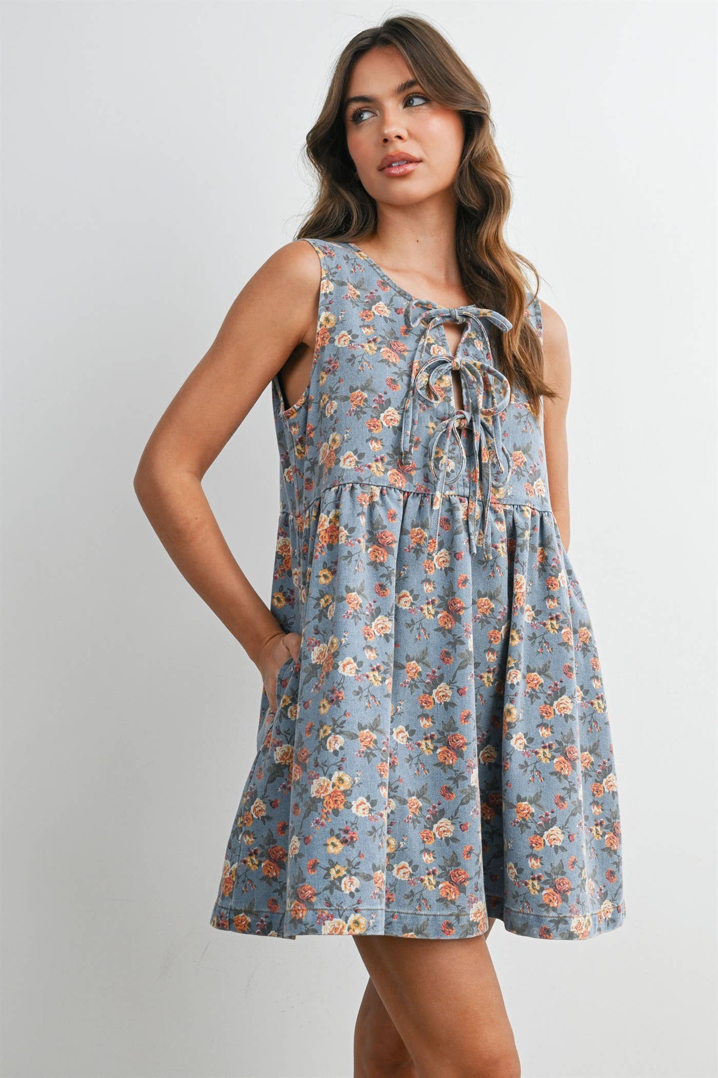 Floral Tie-Front Babydoll Dress