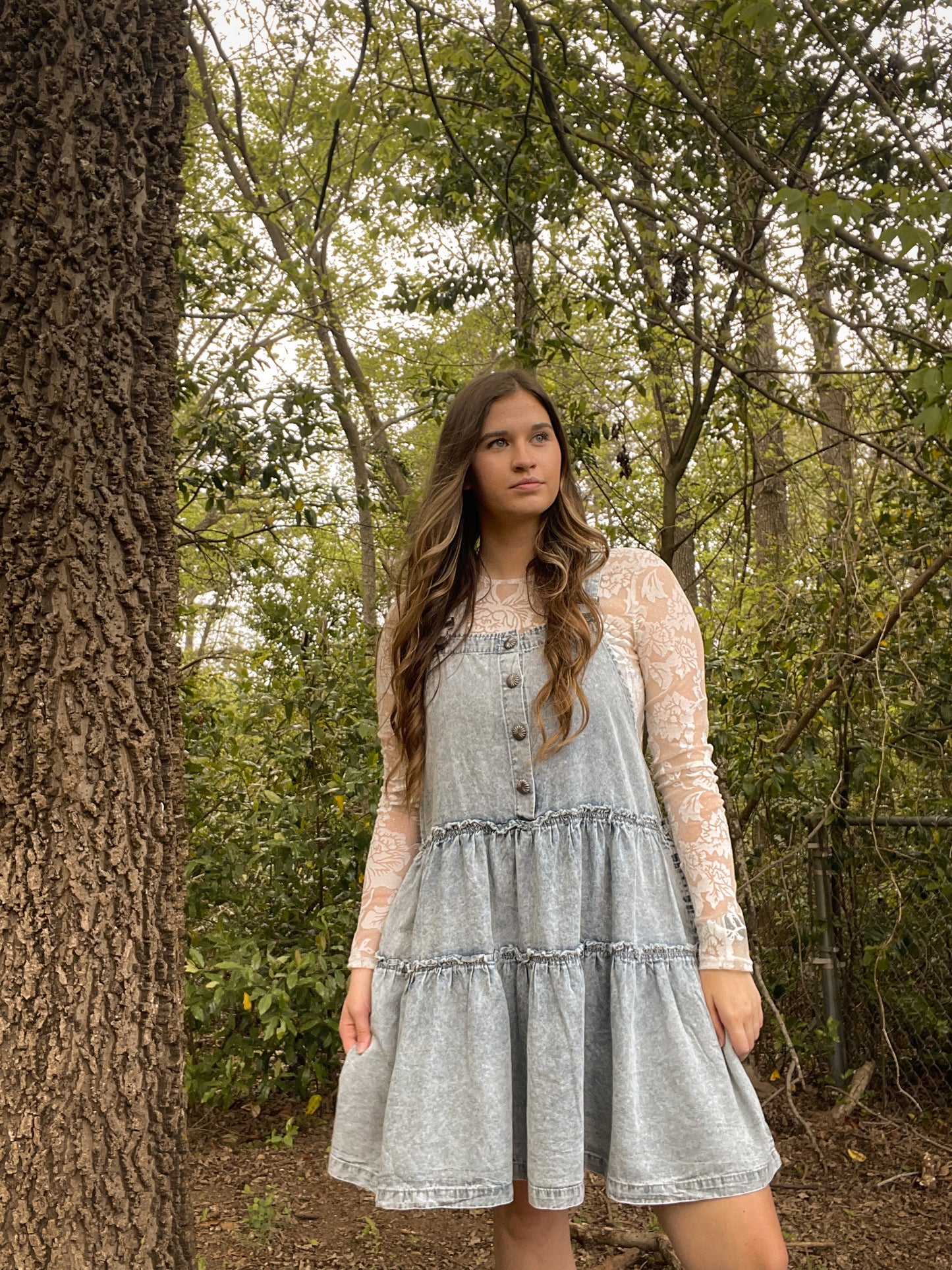 Overall Tiered Denim Dress