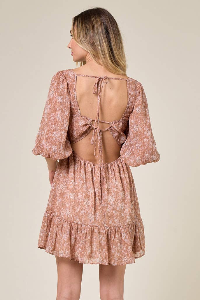 SQUARE NECK FLORAL RUFFLED DRESS