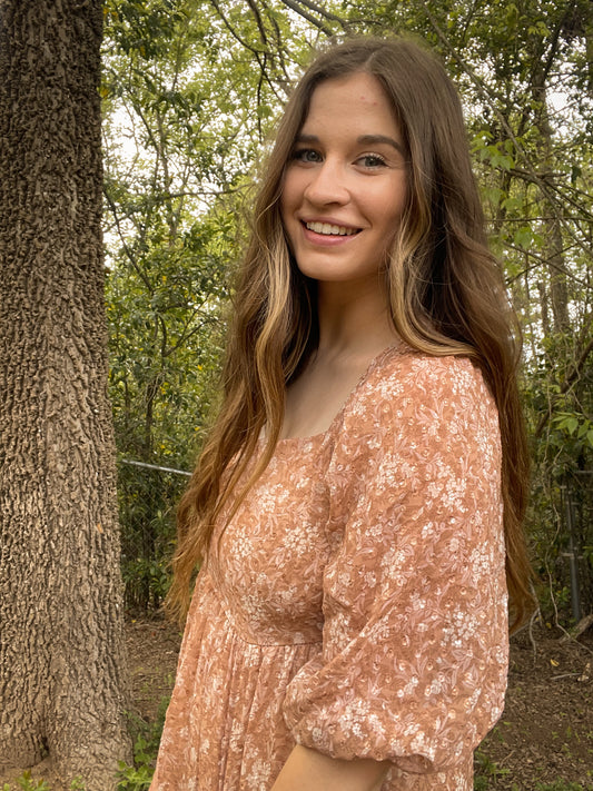 SQUARE NECK FLORAL RUFFLED DRESS