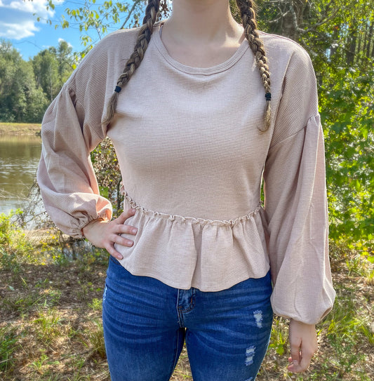 Beige Long Sleeve Top