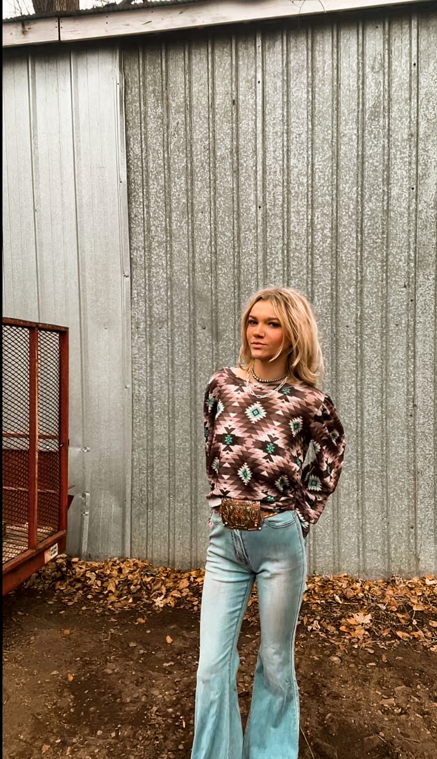 Turquoise and Brown Aztec Top