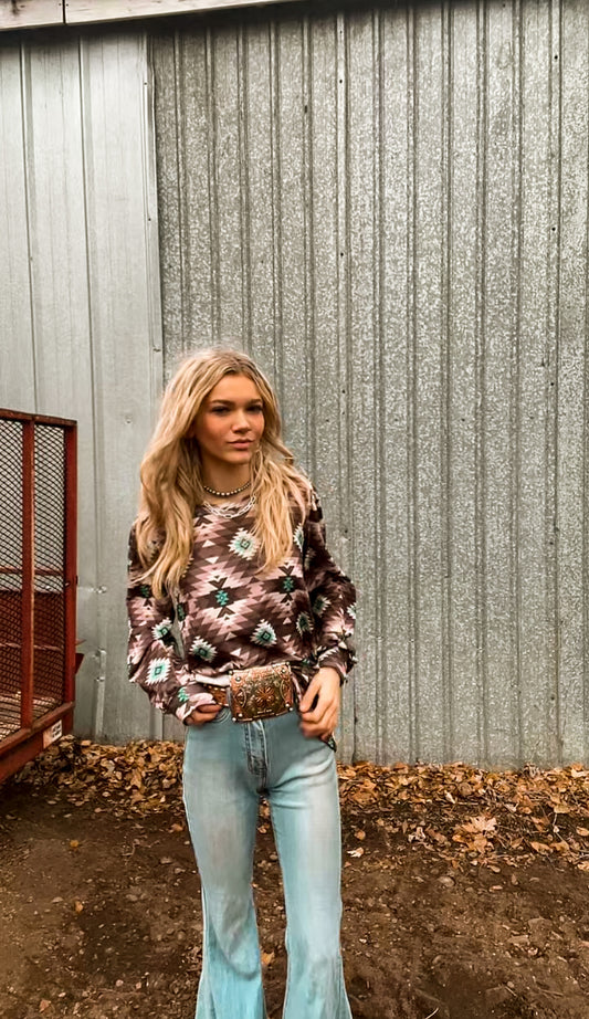 Turquoise and Brown Aztec Top