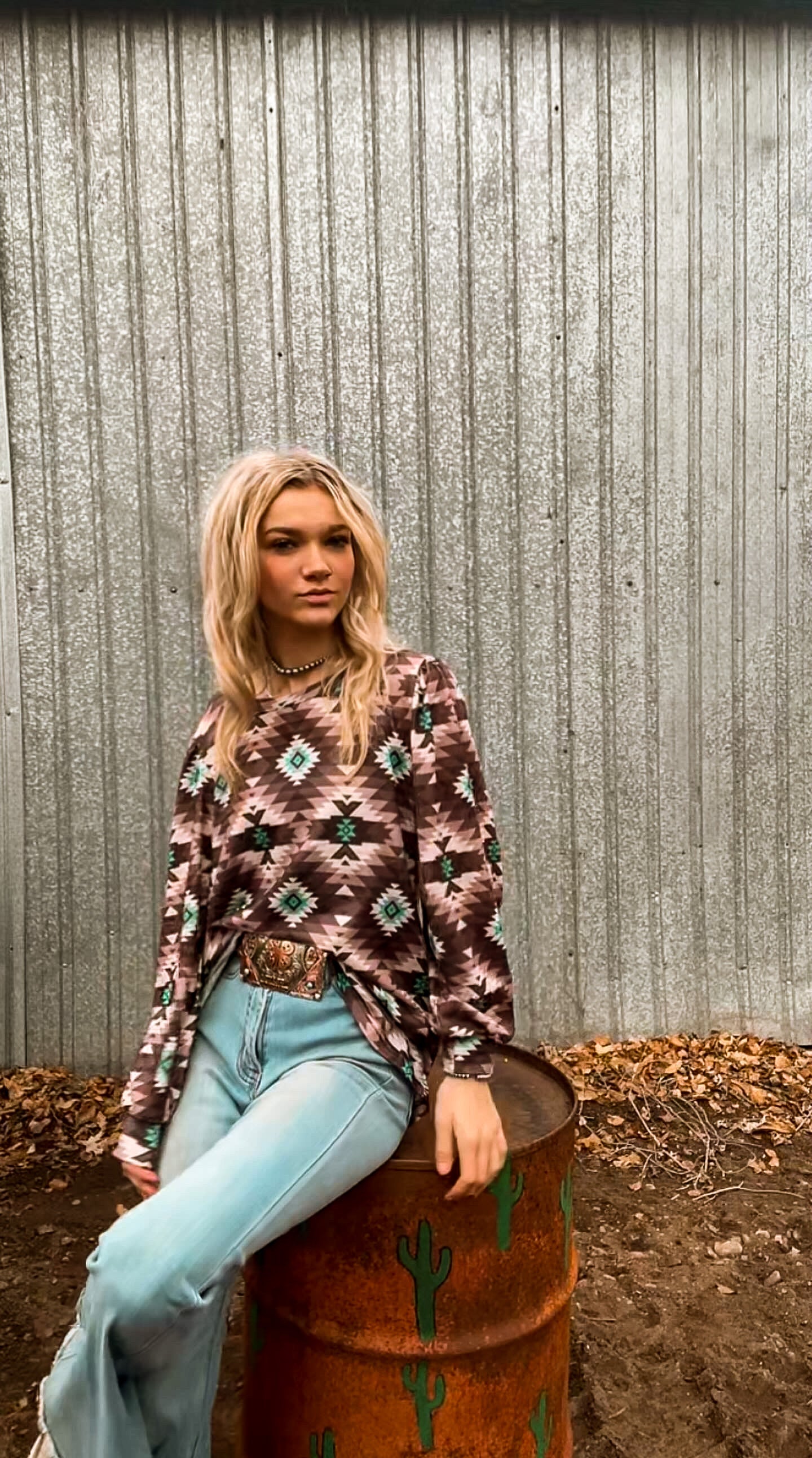 Turquoise and Brown Aztec Top