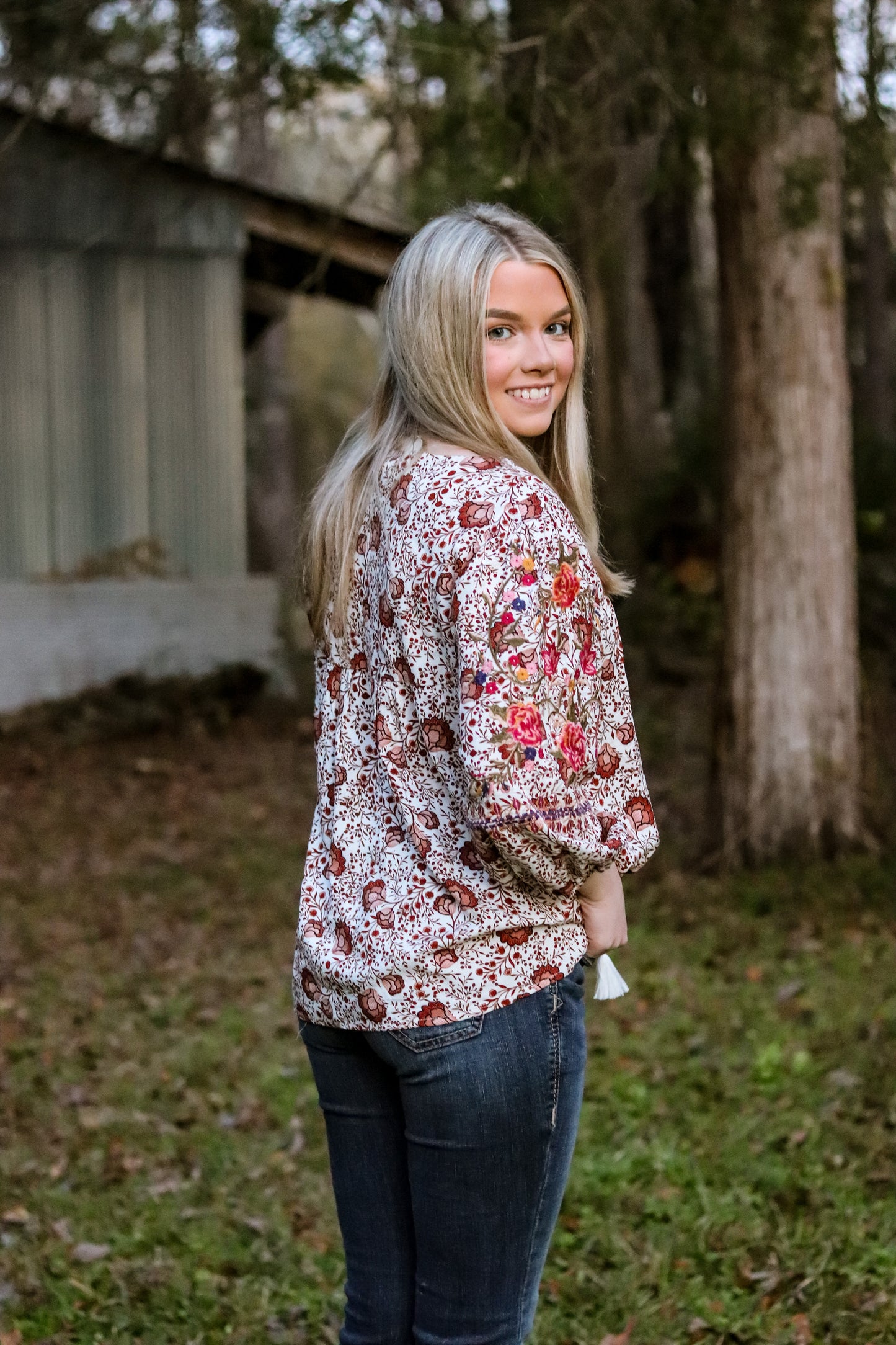 V-neck Embroidered Top