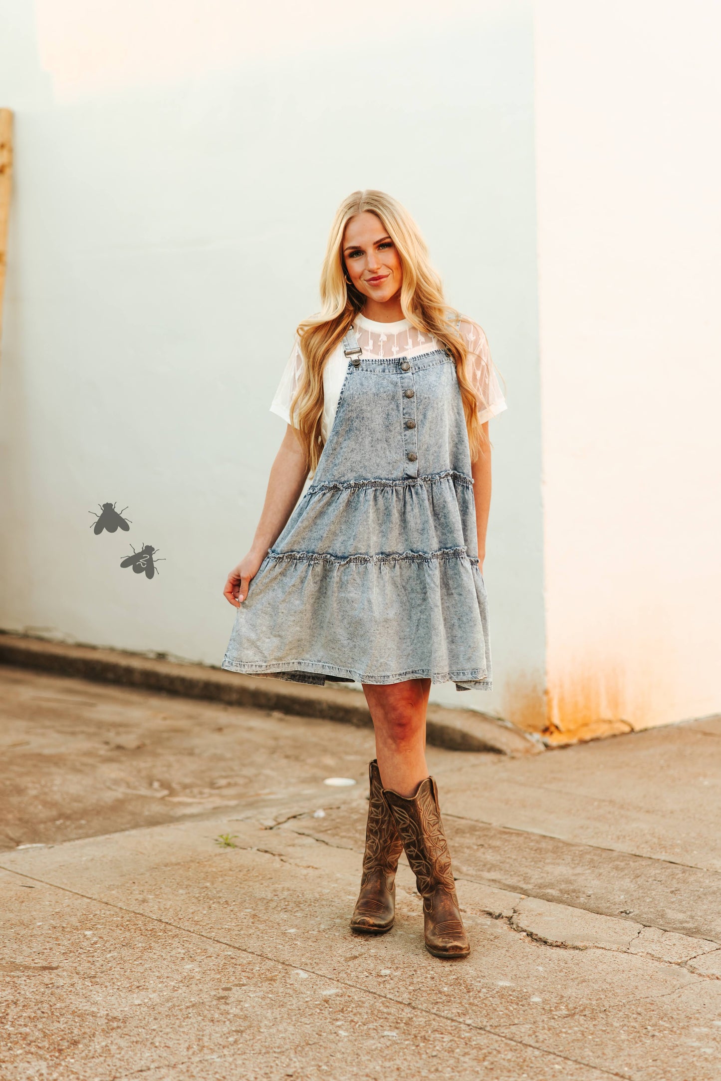 Overall Tiered Denim Dress