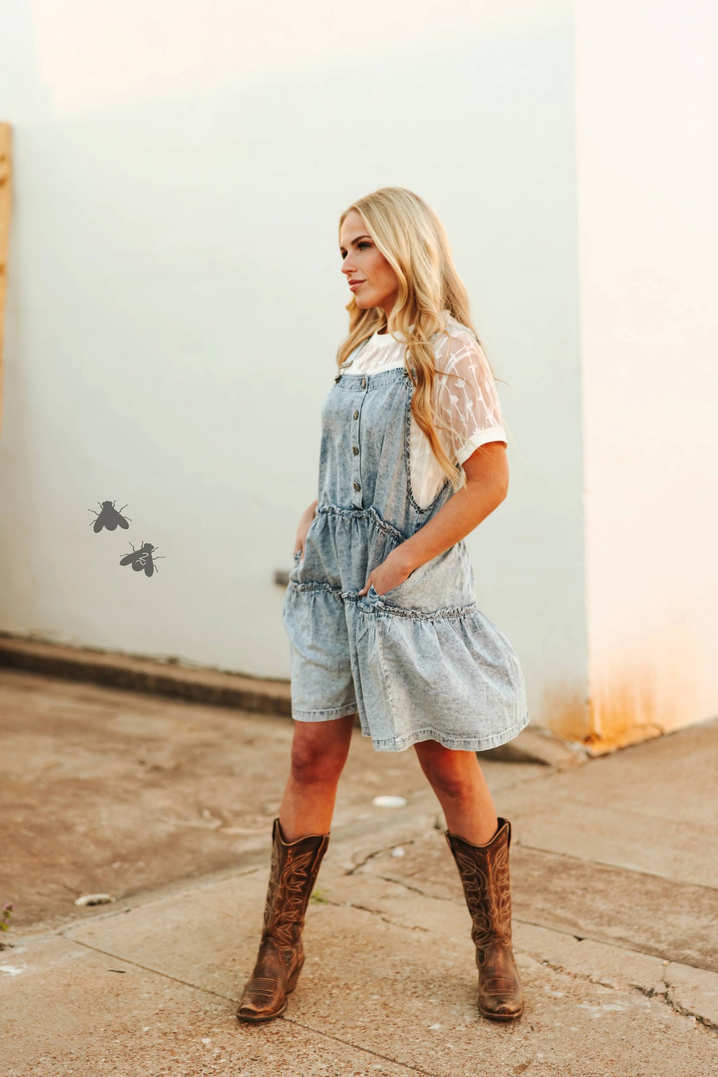 Overall Tiered Denim Dress