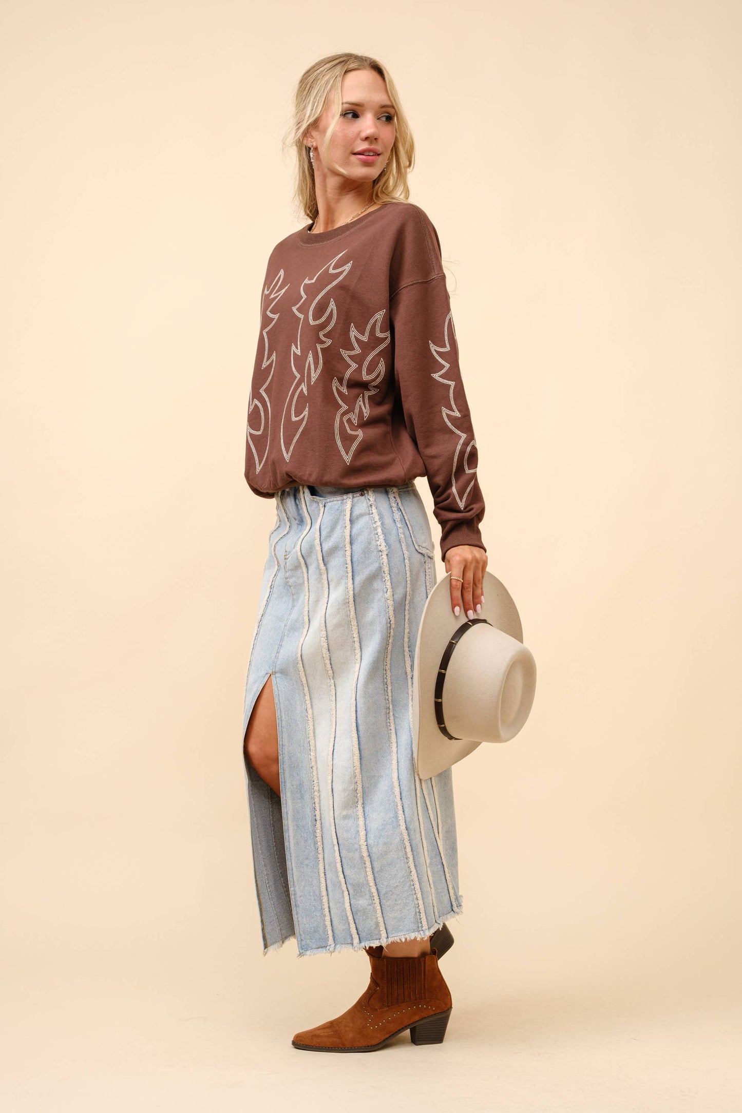 Western Boots Stitch Sweatshirt