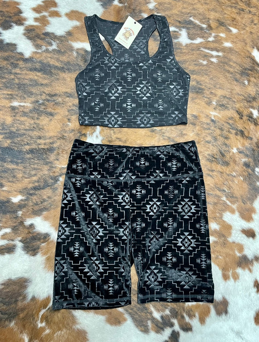 Black Aztec Biker Shorts