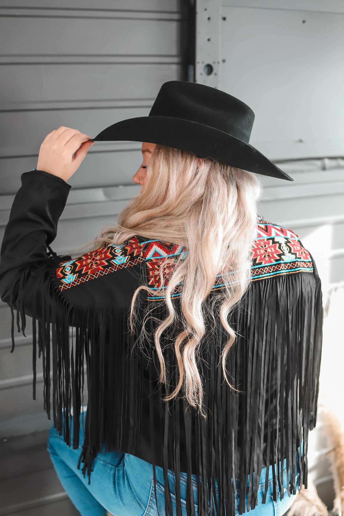 Embroidered Suede Fringe Jacket