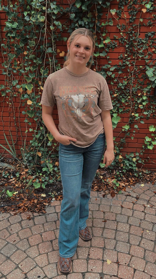 Tea Stain Wash High Rise Boot Cut Jeans