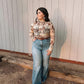 Western Print Mock Neck Mesh Top